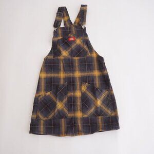 DICKIES Plaid Bib Overall Dress Mustard Yellow Navy Blue Clueless Style XS